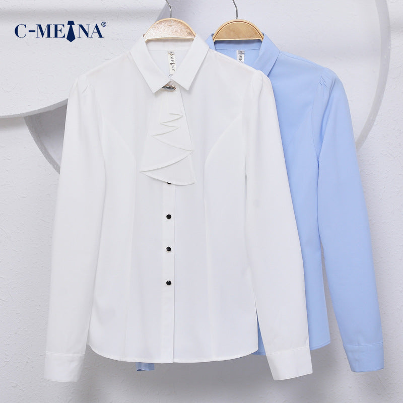 Summer New Women's Long-Sleeved Women's Shirts, Feminine Work Clothing, Slim Fashion Chiffon Shirts, Tops, Professional Wear