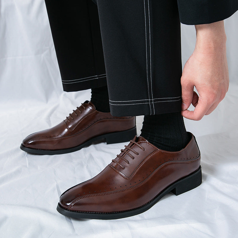 Men's Business Formal Shoes Cross-Border 46 Large Size New Casual Leather Shoes Fashionable Men's Brogue Pointed Wedding Shoes