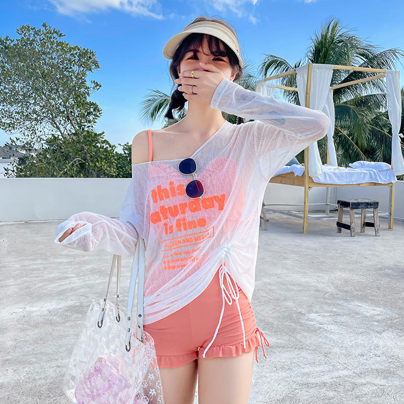 Student Two-Piece Swimsuit for Women 2026 New Conservative Swimwear Plus Size Slimming Hot Spring Three-Piece Set Bathing Suit