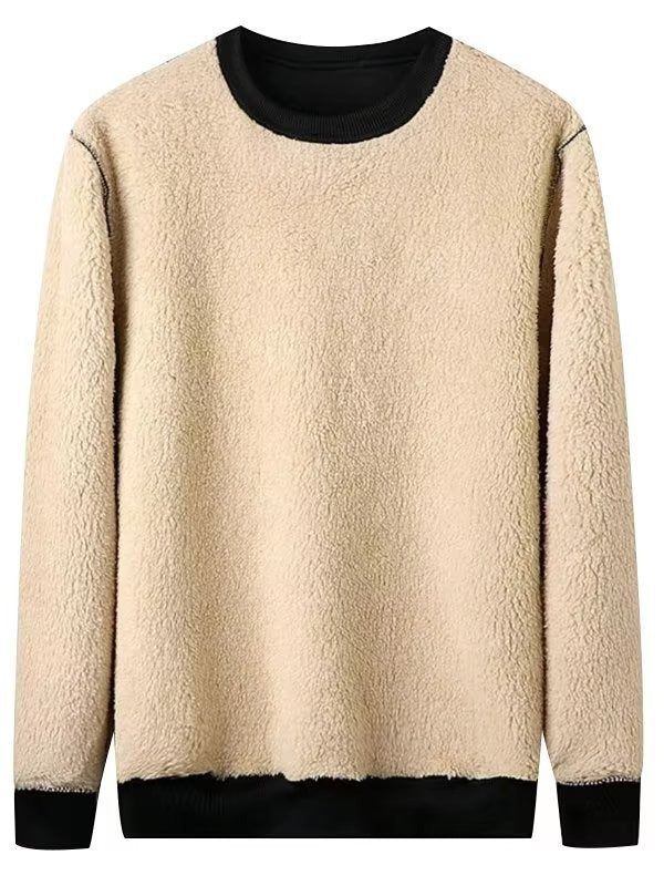 Autumn and Winter Velvet Thickeneded Sweatshirt Men's Lamb Velvet Round Neck Black Bottoming Loose Thermal Intimates Men's Top