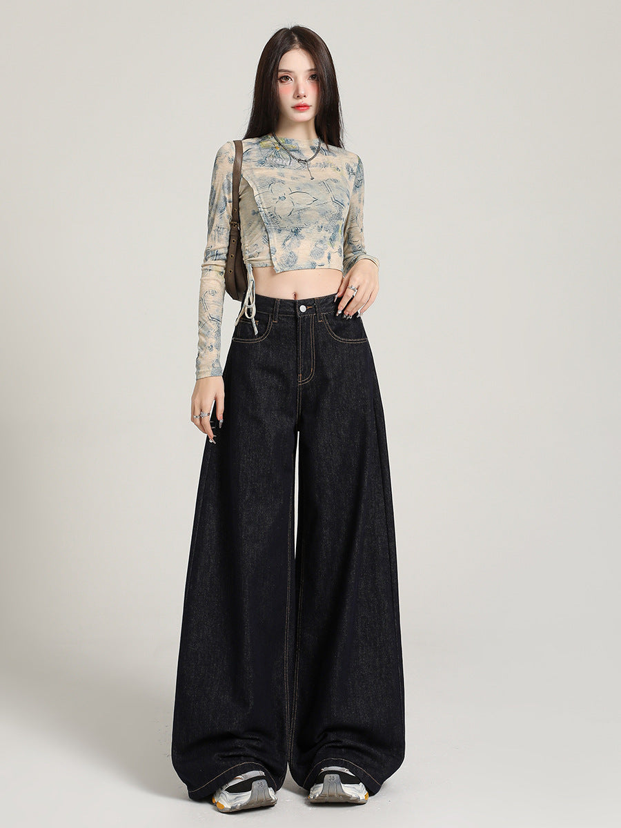 Vintage Lazy-Style Wide-Leg Jeans for Women, Korean Version, Spring 2026 New Model, Loose Fit, Slimming, High-Waisted, Straight-Leg, Floor-Length Pants