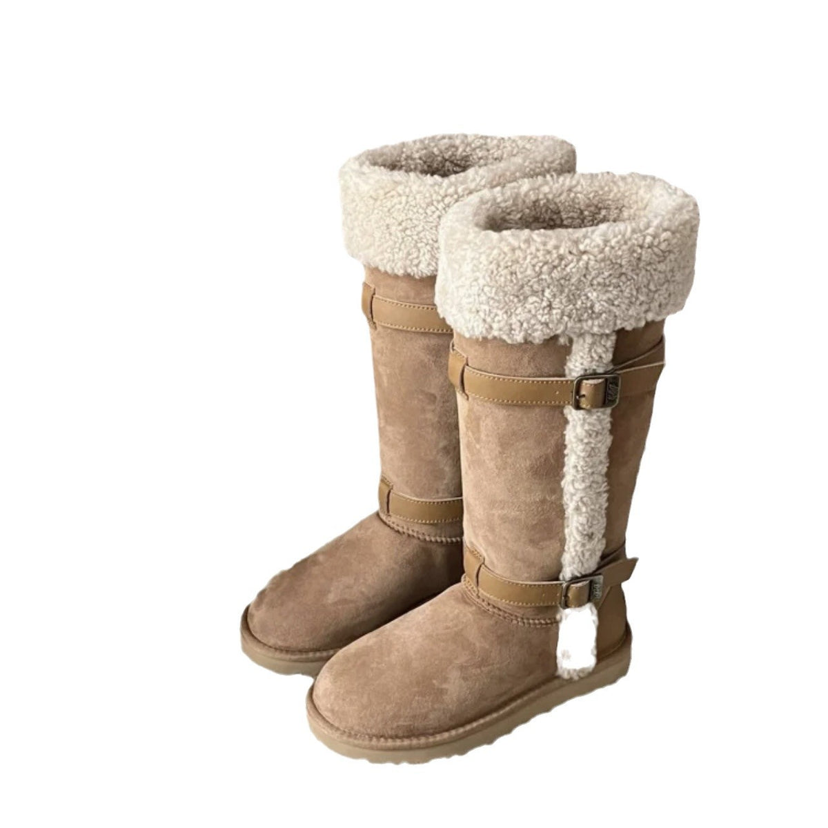 New Autumn and Winter Fleece-Lined Warm Snow Boots for Women, Genuine Leather Casual Outdoor Platform Thick-Soled Long Boots, Dual-Wear Cotton Shoes