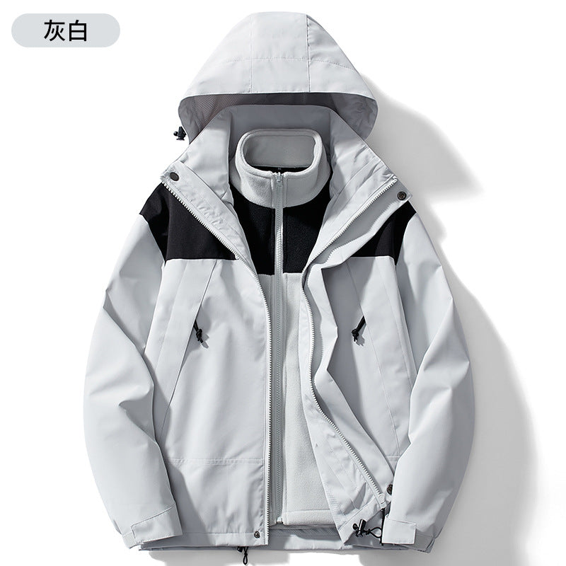 Couple Style Color-Blocked Outdoor Sports Three-In-One Windproof Mountaineering Jacket Winter Fashion Jacket with Stand Collar