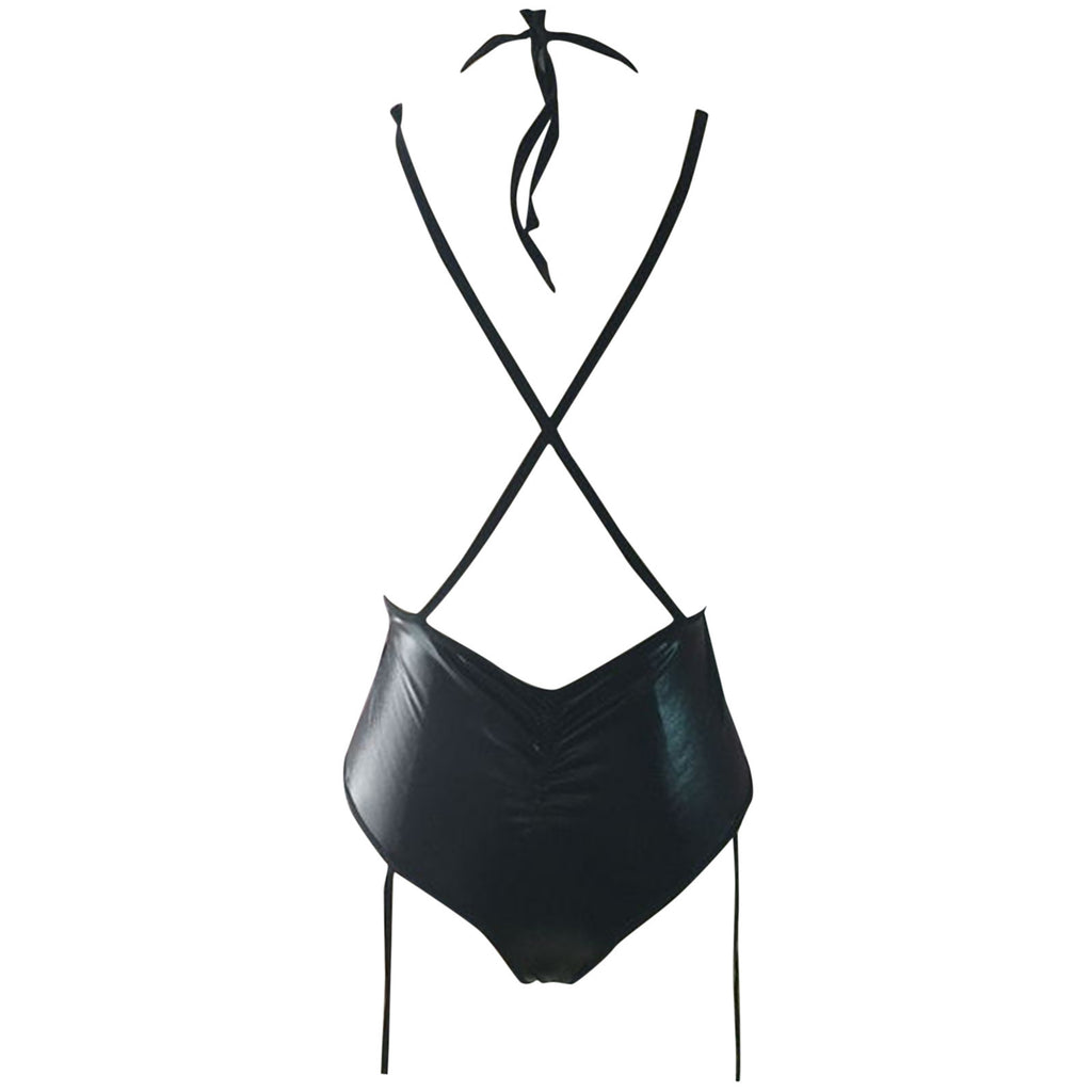 European and American foreign trade new sexy V-neck black patent leather jumpsuit sexy clothing plus size sexy underwear for women