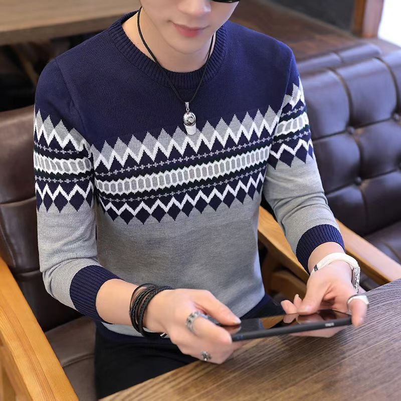 Men's Sweater Men's Spring and Autumn 2024 New Casual Students Korean-style Base Knitted Shirt Fake Two-piece Sweater Small Shirt