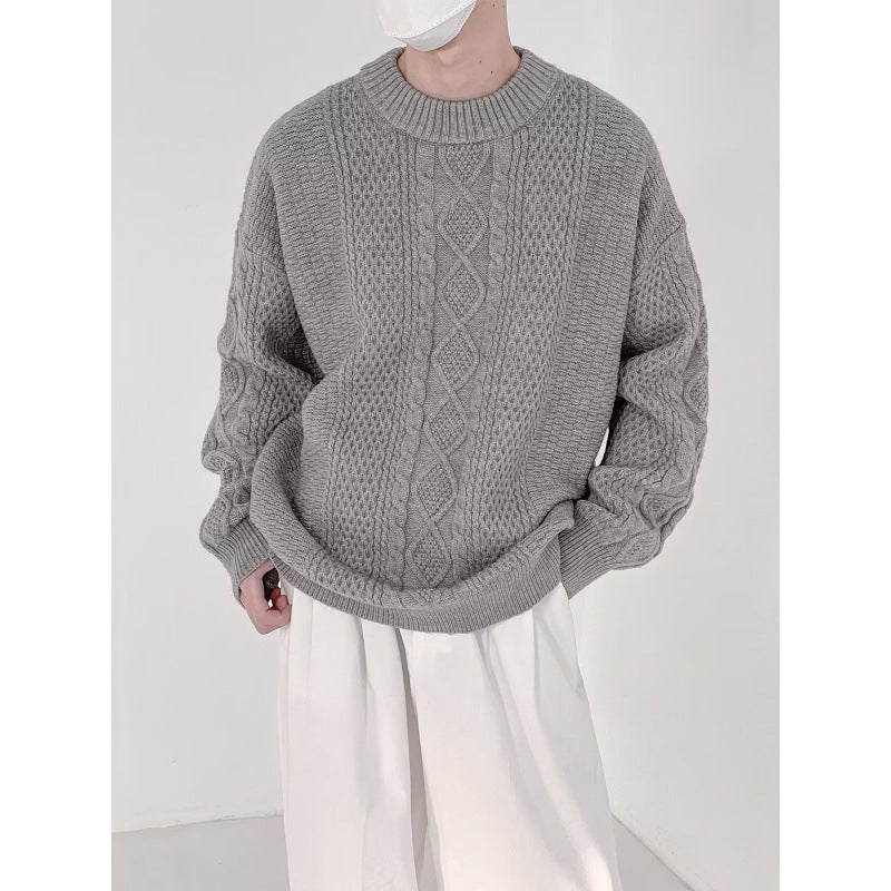 Solid Color Crewneck Sweater Men's Autumn and Winter New Fashionable Twists Crewneck Men's Half-high Neck Thickened Sweater Trendy