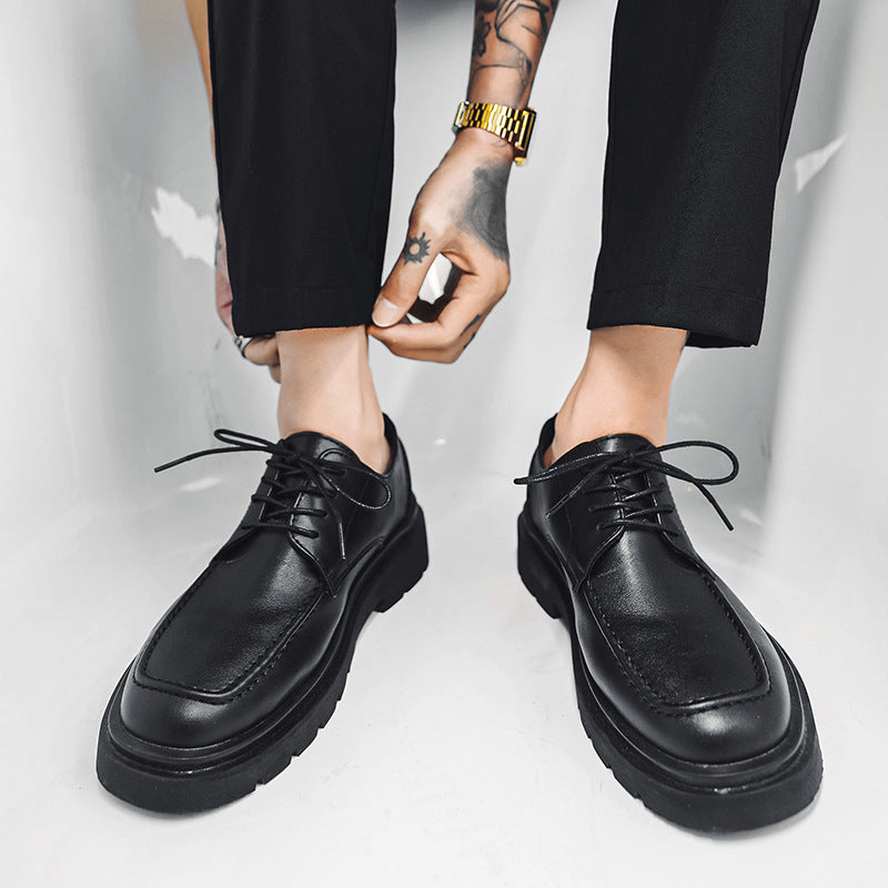 Men's Shoes New British Men's Casual Business Formal Wear Thick Bottom Lace-up Youth Suit Leather Shoes Men's Korean Style WF596