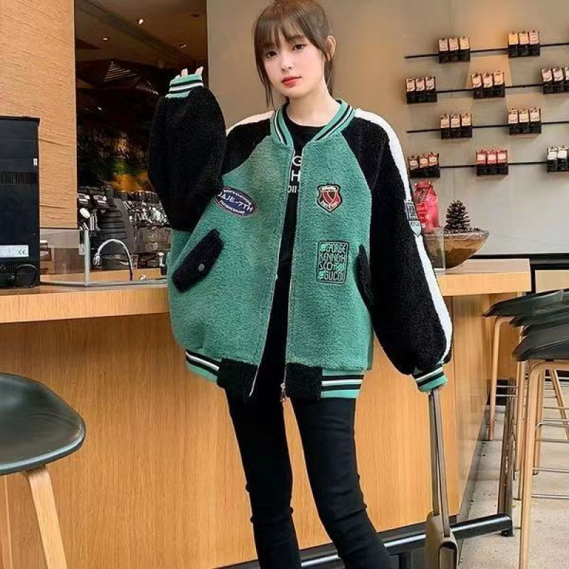 Coat Women's European Station 2025 Fall/Winter New Loose plus size Baseball Suit Ins Student Jacket Thickened Lamb Wool