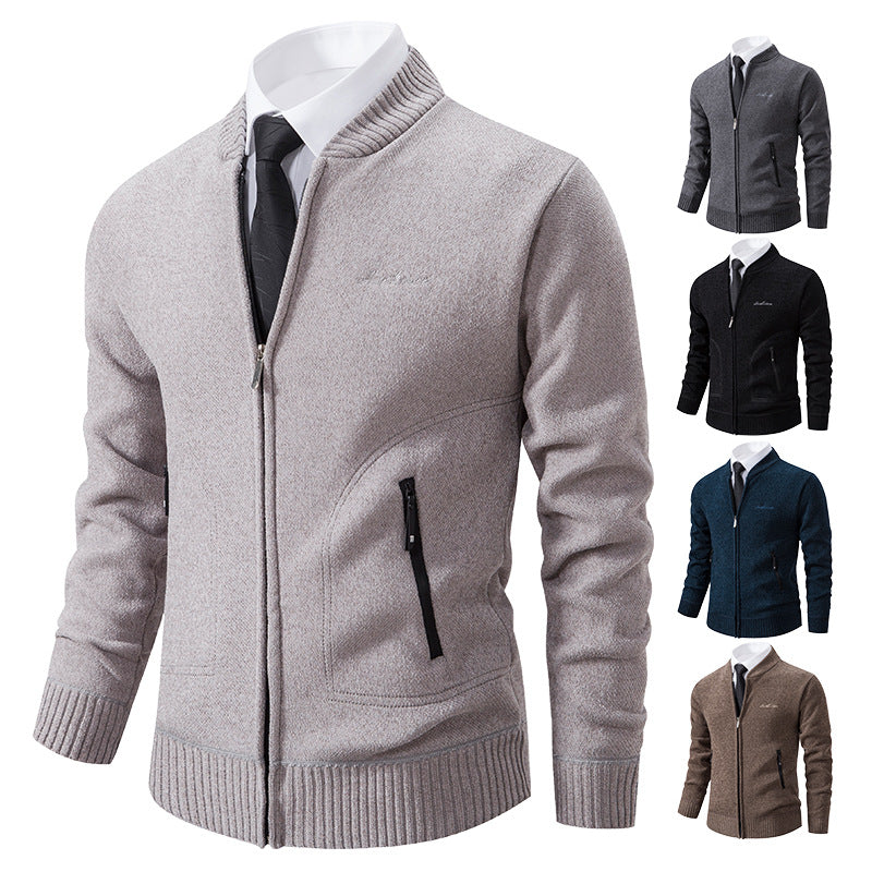 Cross-border Men's Winter Men's Sweater Sweater Sweater Baseball Collar Slim-fit Fashionable fleece-lined Thickened Warm Jacket