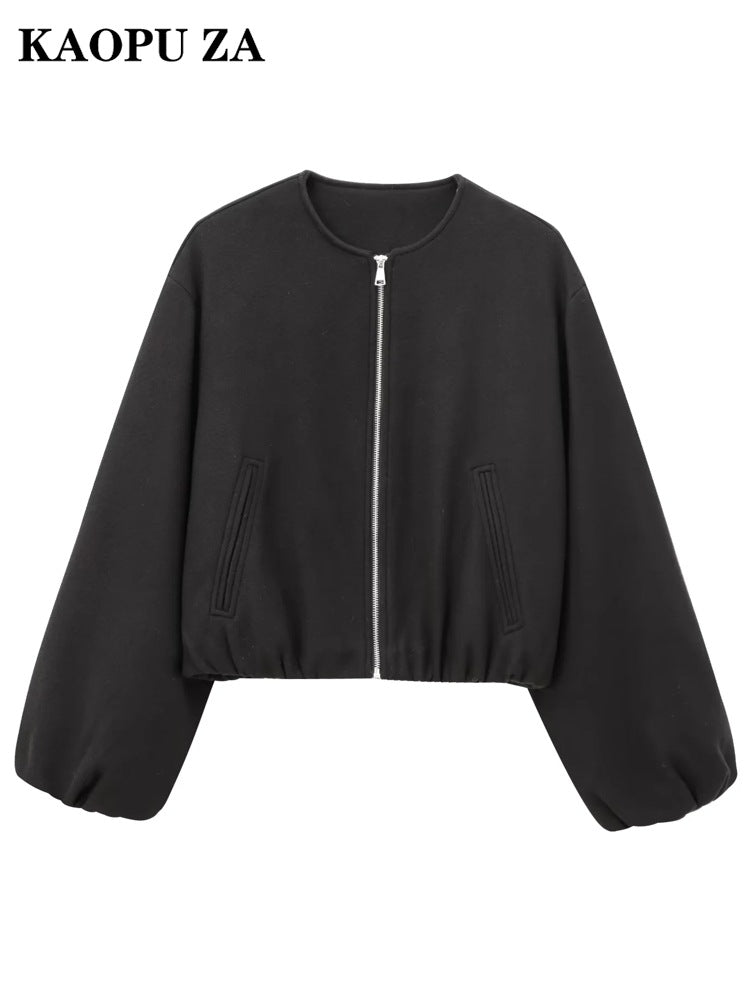 KAOPU ZA Women's 2025 Winter Soft Base All-Match Long Sleeve Soft Bomber Jacket Coat