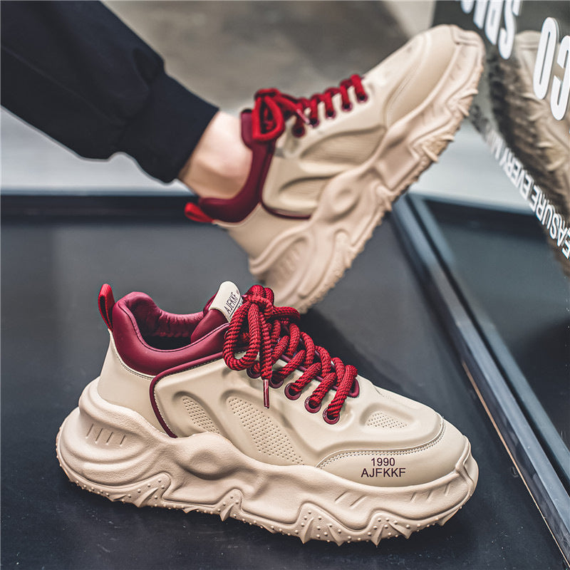 Men's Spring niche fashion sneaker running shoes popcorn casual sneakers men's shoes thick sole height increasing daddy shoes
