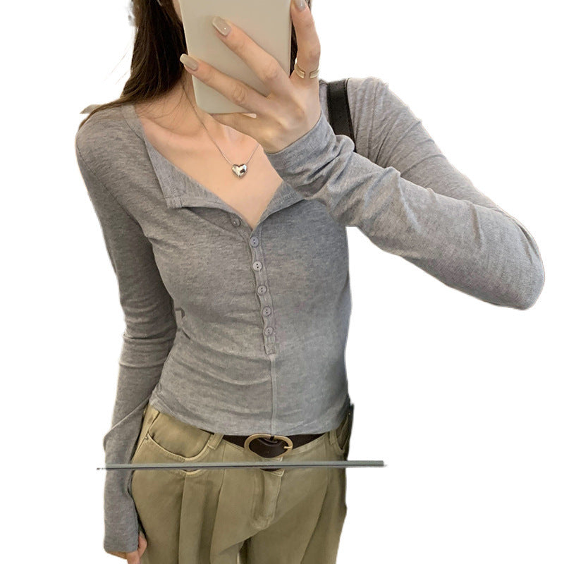 Wholesale for pure hot girls white bottoming shirt women 2025 autumn new niche unique chic shoulder T-shirt