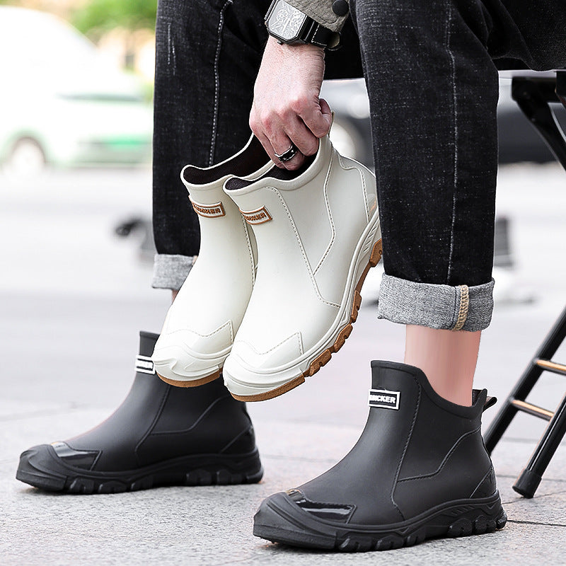 Rain boots men's short tube new rain boots non-slip waterproof wear-resistant shallow mouth outdoor fishing water shoes rubber shoes kitchen take-out shoes