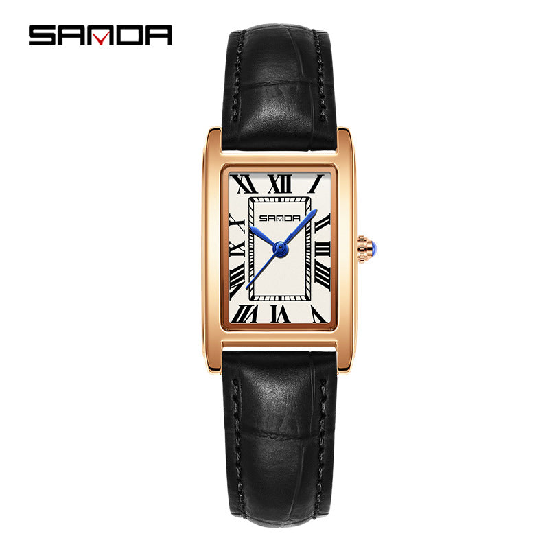 Sanda Live Hot Couple Watch Vintage Square Quartz Watch Waterproof Roman Scale Men's and Women's Watches
