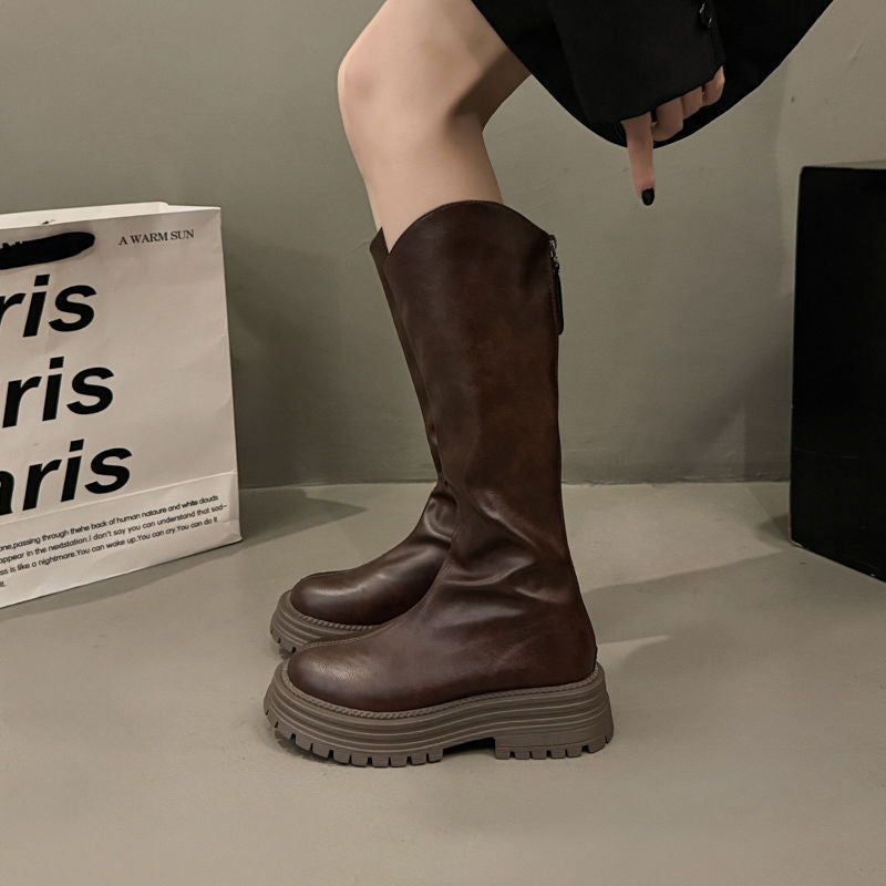 Short Boots for Women 2025 New Autum British Fashion Boots Thick-Soled Women's Shoes Slim Boots New Mid-Calf Boots for Small People