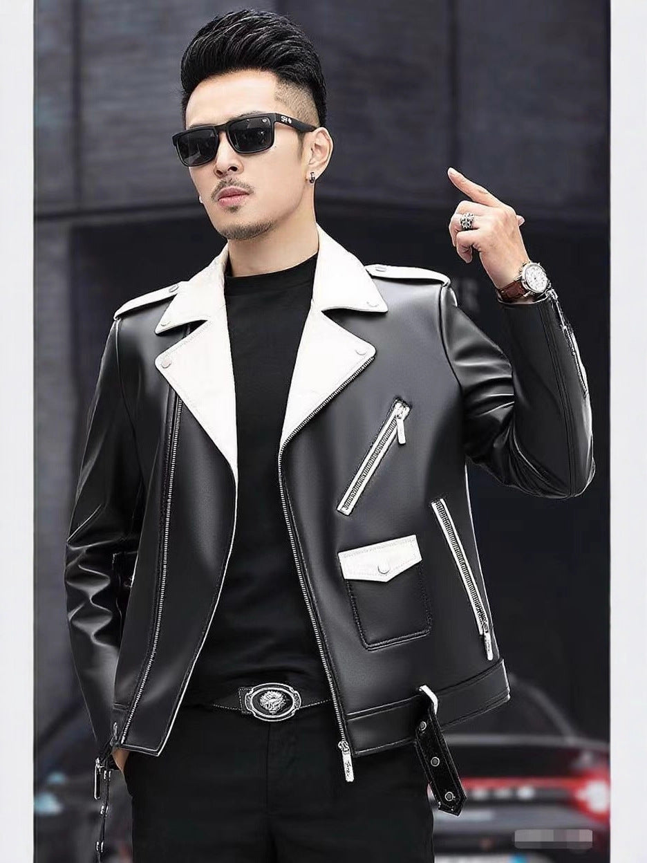 2025 New Handsome Leather Jacket Men's Spring and Autum New Trendy Korean Style Leather Casual Baseball Uniform Motorcycle Jacket