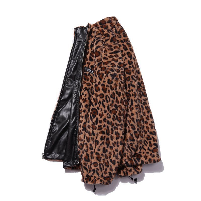 Leather women's 2025 winter new double-sided fur one-piece motorcycle clothing leopard fleece-lined PU fur coat coat trendy