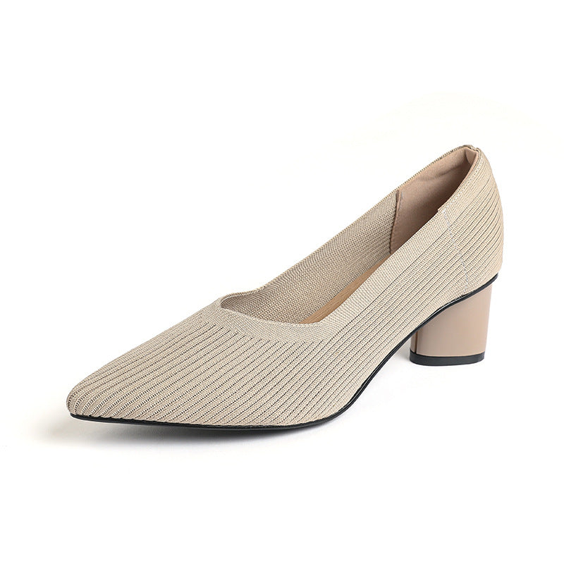 Princess High-Heeled girls Chunky Heel New Style Pointed Toe V-Cut Straight Pattern Solid Color Versatile French-Style Girl's Single Shoe Fashionable Women's Mid-Heel