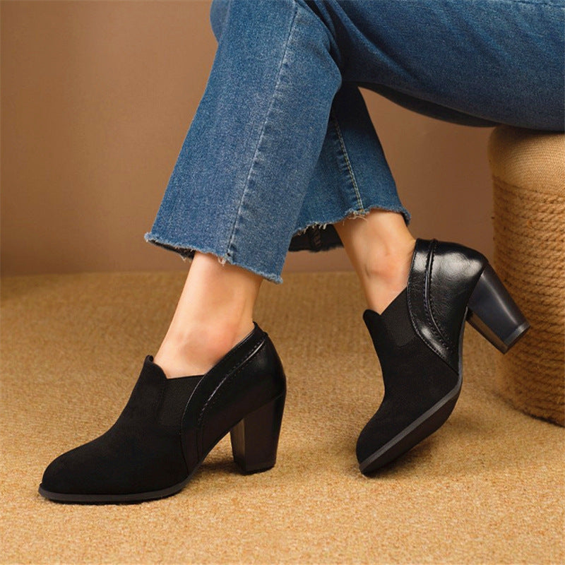 Red High Heels for Women 2025 Autum New Thick Heel Pointed Toe Deep Mouth Flats Korean Style Large Size Elastic Fashion Women's Shoes