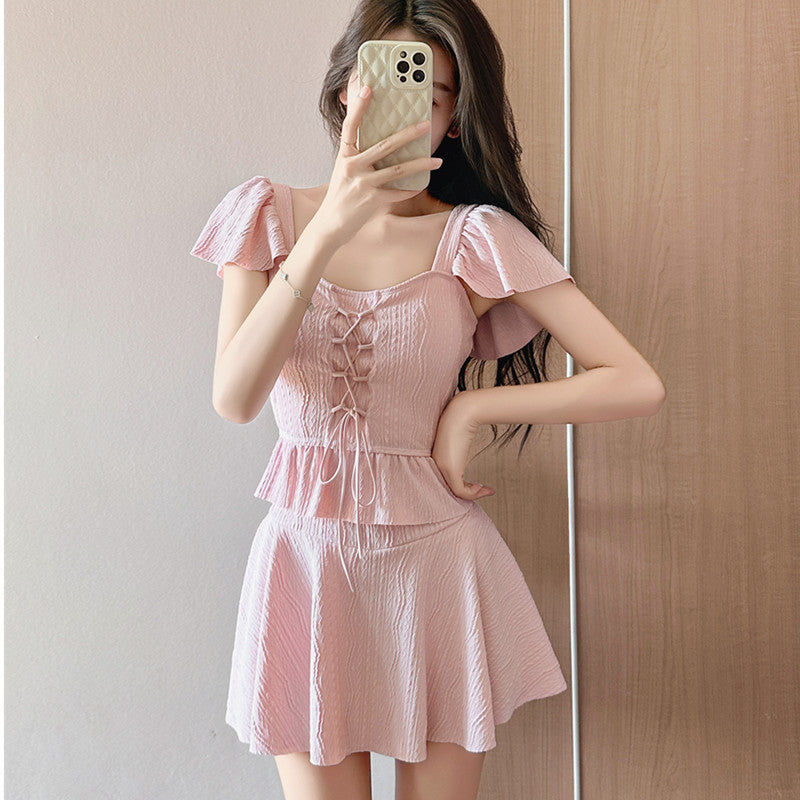 2026 New Summer Swimsuit for Women, Two-Piece Skirt Style with Shorts, Fresh and Youthful, Suitable for Students, Swimwear for Hot Springs