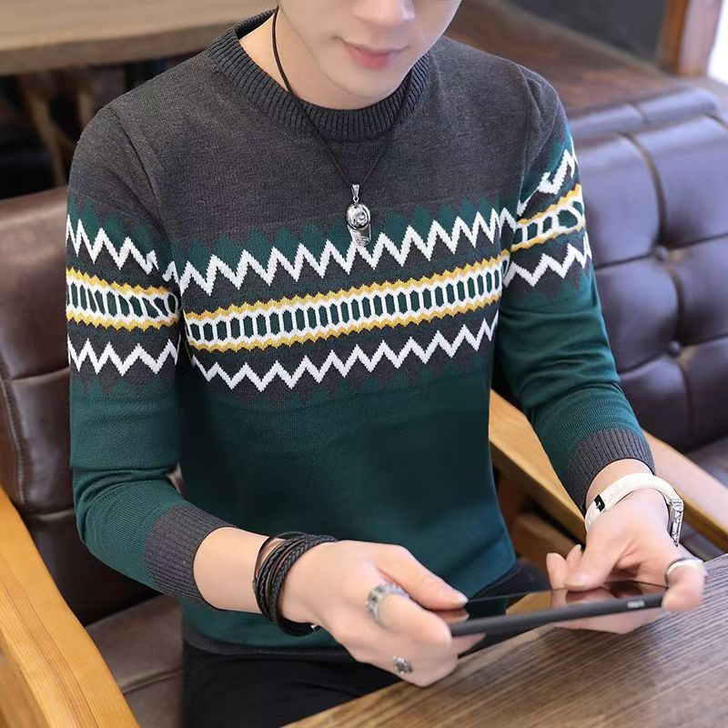 Men's Sweater Men's Spring and Autumn 2024 New Casual Students Korean-style Base Knitted Shirt Fake Two-piece Sweater Small Shirt