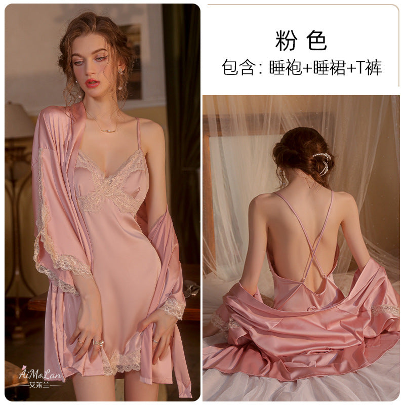 Meishilan Sexy Pajamas Underwear Women's Summer Sling Pajamas Two-piece Nightgown Sling suit Morning Gown Home Clothes 213