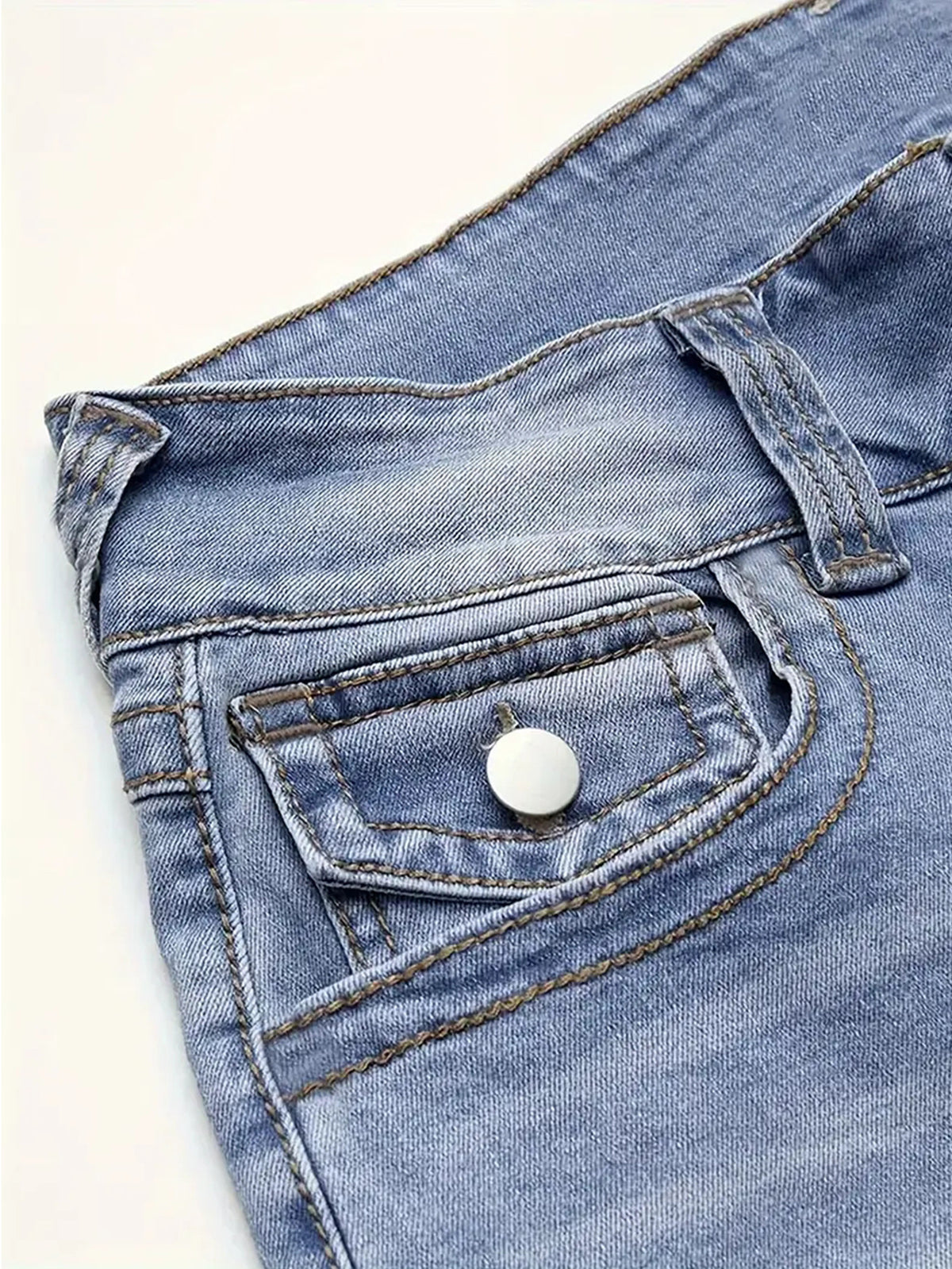 Women's Jeans, Retro Elastic Slimming Look Pants, Fashionable and Versatile Double-Button Design, Dark Blue Denim Trousers