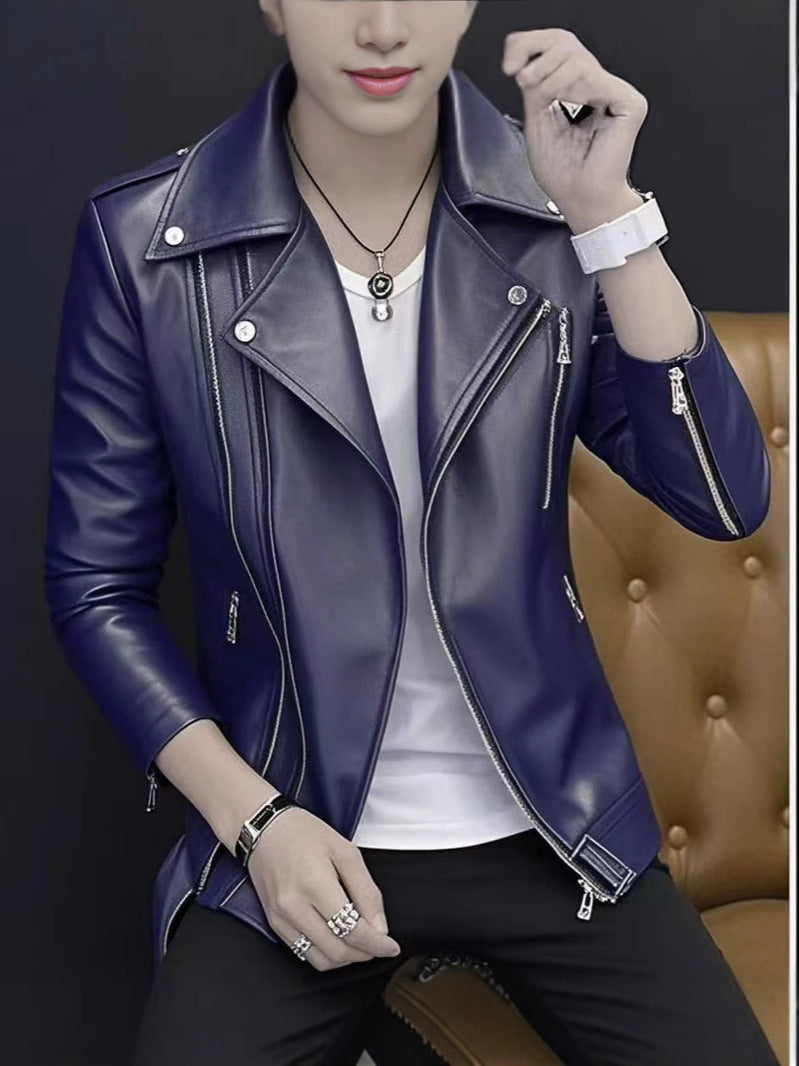 Men's Leather Jacket for Spring and Autumn Korean Style Fashionable Duffian Handsome New White Leather Jacket Men's 2025 Spring Clothes Trendy