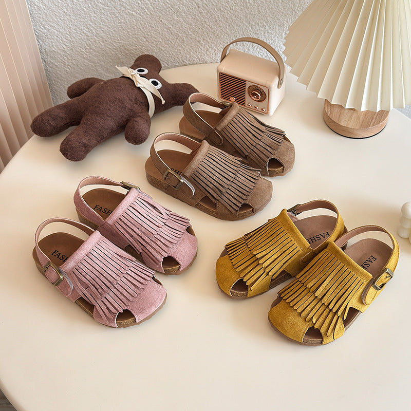 Korean Style Children's Sandals 2025 Summer New Boys and Girls Tassel Soft-soled Sandals Baby Toe Sandals