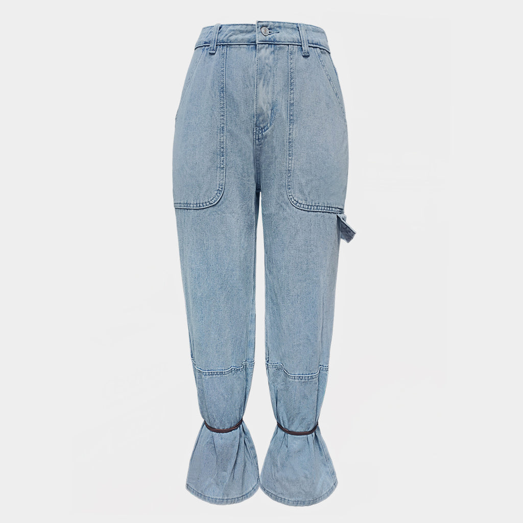Clearance American-Style Trendy Women's Jeans, Unique Street Fashion Jogger Pants, Light Blue, High-End Feel, Slimming, Versatile for Women