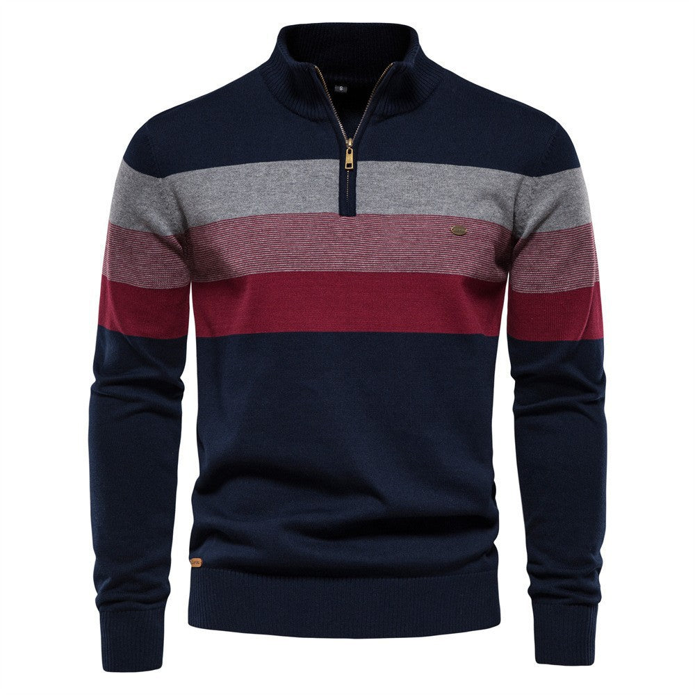 Cross-Border Pullover Knitwear New Open-Chest Stand-Up Collar Men's Sweater Men's Autumn and Winter European and American Khaki