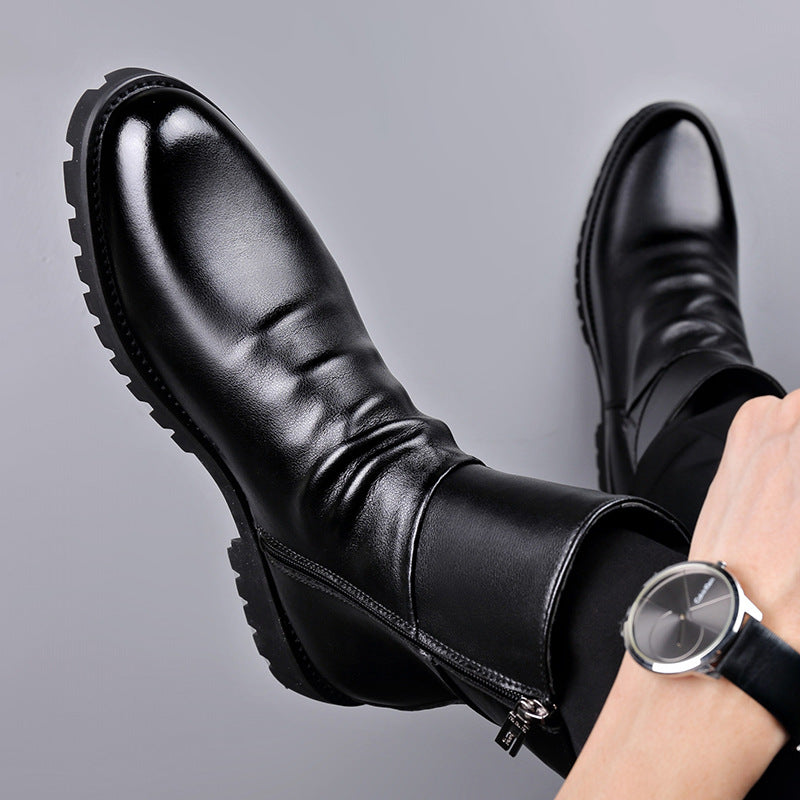 Winter Velvet Warm Boots Men's High-Top British Side Zipper Large Size Short Boots Business Formal Chelsea Boots