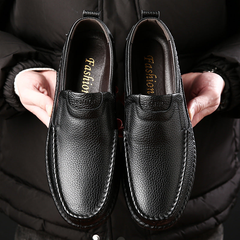 Men's Shoes Summer New Casual Leather Shoes Men's Genuine Leather Top Layer Cowhide Loafers Driving Doudou Shoes Set Feet