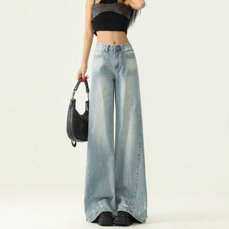 Trendy Wide-Leg Jeans for Women 2025 Autumn New High-Waisted Slimming Drapey Loose Floor-Length Pants
