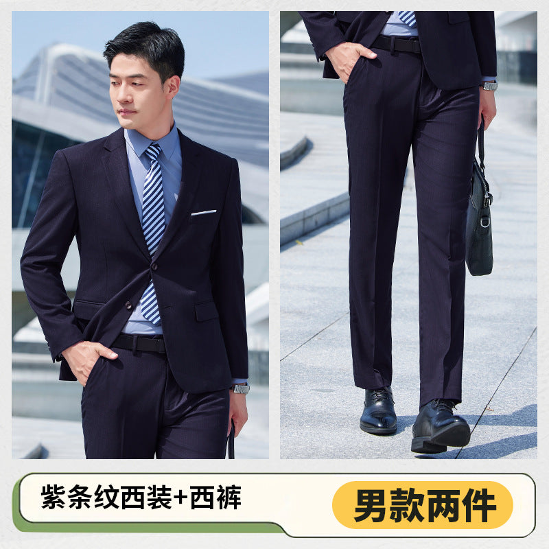 Thickened Elastic Stripe Suit Men's and Women's Same Style Advanced Sense Teachers' Business Wear Suit suit Civil Servant Work Clothes
