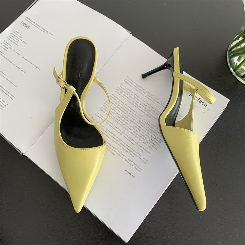 High Heels 2025 New Pointed One-line Buckle Shoes Stiletto Heel Retro Elegant Sexy Baotou Sandals