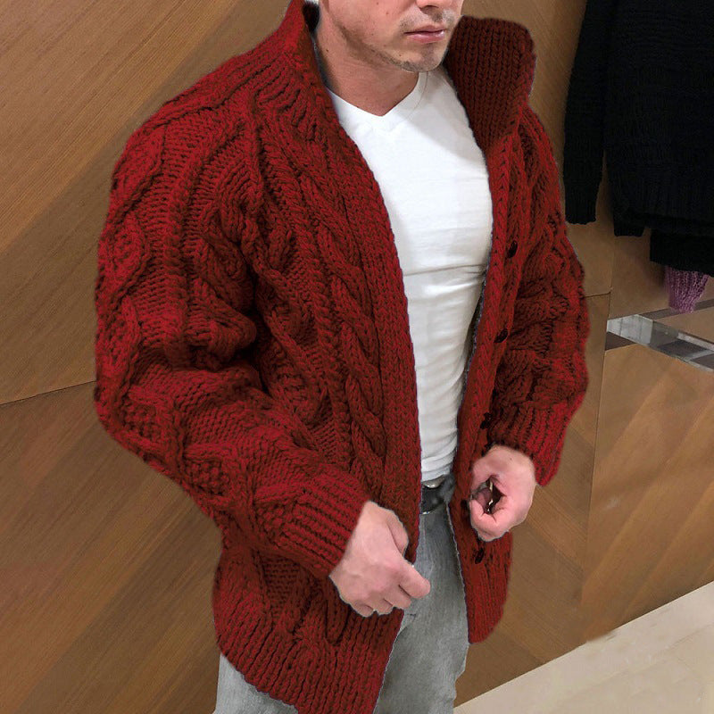 2024 New Men's Sweater Independent Station Cardigan Heavy Wear Long Sleeve Stand Collar Cable Jacquard Casual Men's Wear
