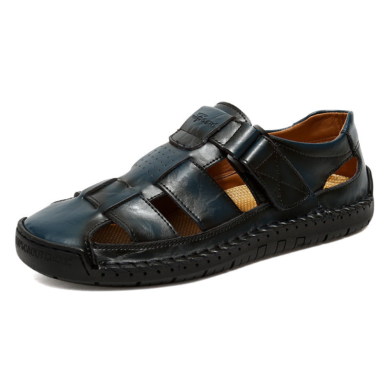 Cross-border explosions plus size long-term stocking hand-stitched leather casual beach men's sandals