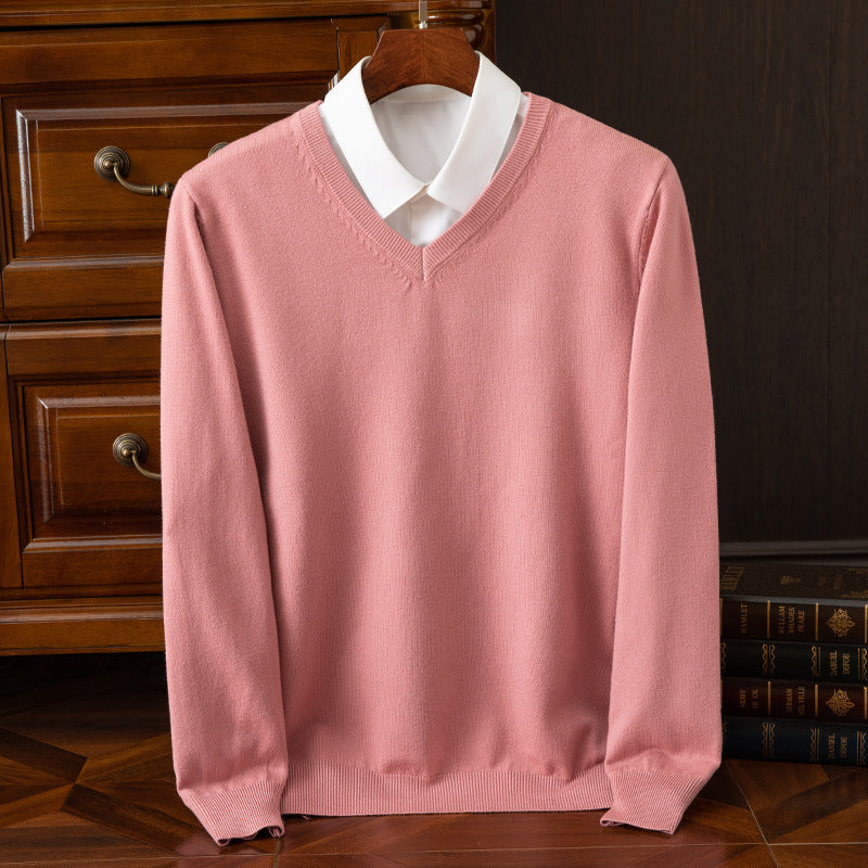 Men's Sweater Autumn/Winter V-Neck Knitted Loose Plus Size Cross-Border Sweater Men's Warm Knitted Base Layer