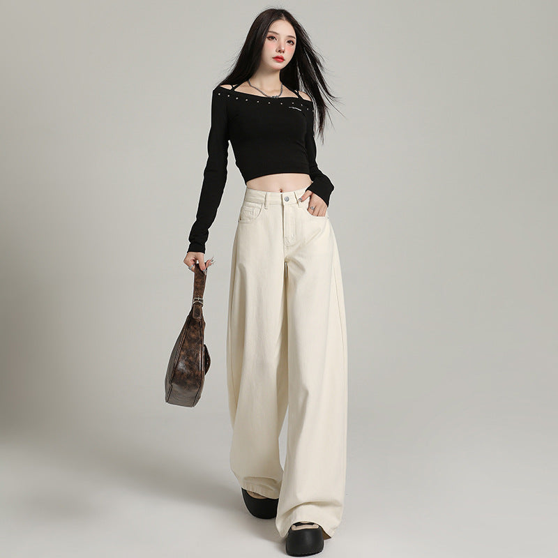 Vintage Lazy-Style Wide-Leg Jeans for Women, Korean Version, Spring 2026 New Model, Loose Fit, Slimming, High-Waisted, Straight-Leg, Floor-Length Pants