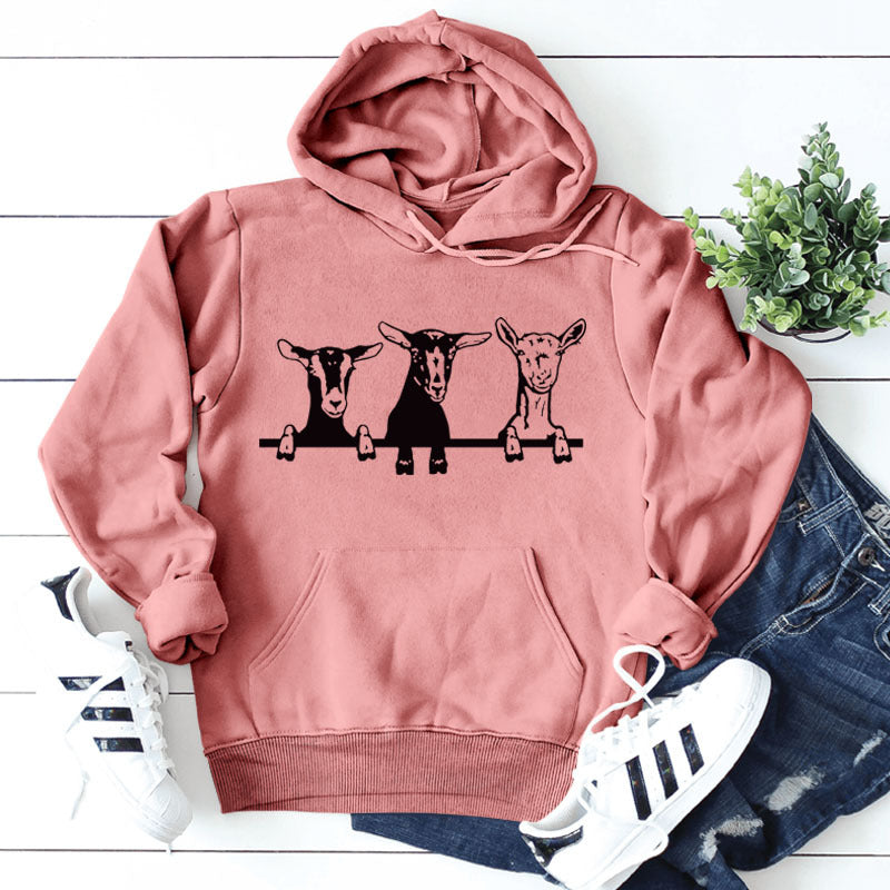 Amazon independent station wish European and American fashion sheep printing loose autumn and winter long sleeve large size hooded women's wholesale