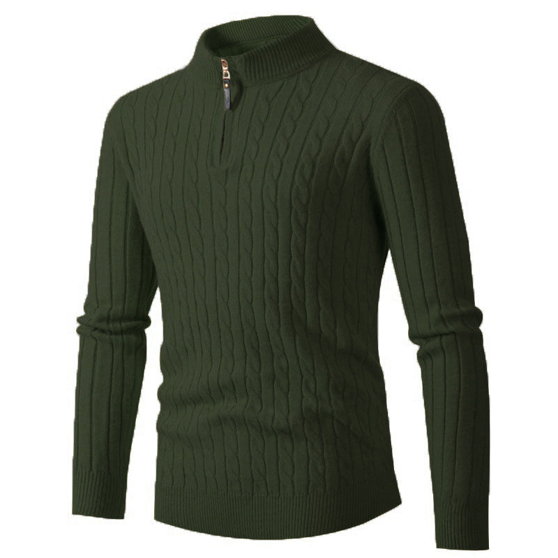 2023 Amazon foreign trade autumn and winter new men's long-sleeved twist half turtleneck zipper sweater sweater top
