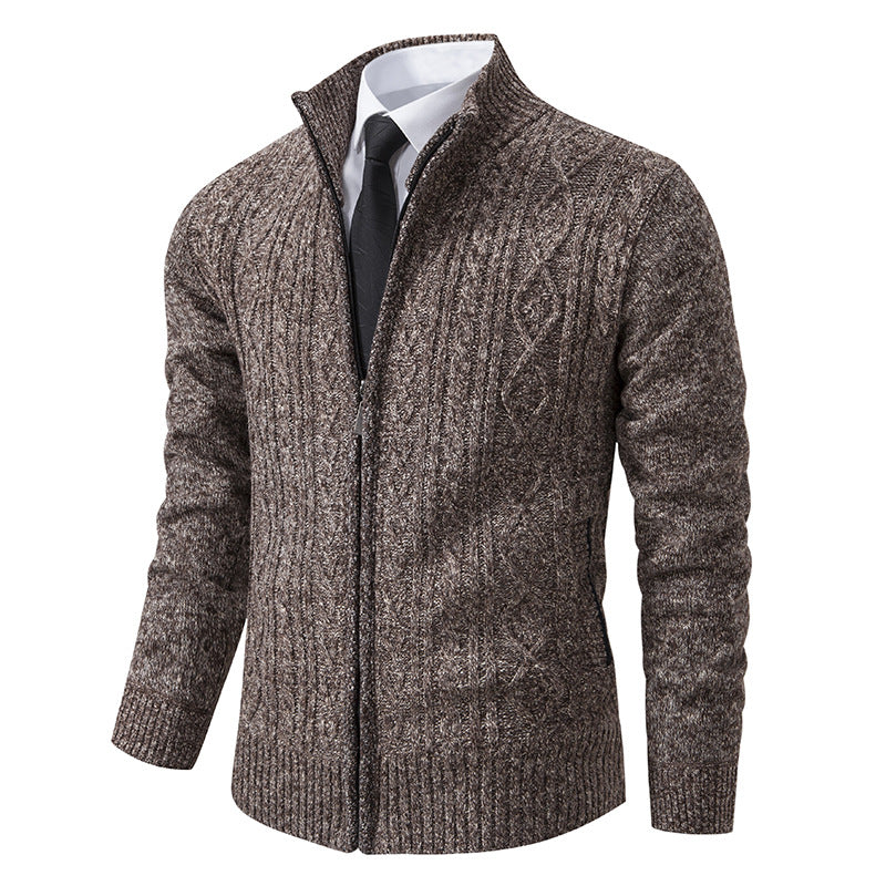 Amazon Men's Sweater Autumn and Winter Middle-aged and Young People's Vertical Collar Sweater Coat Men's Trendy Knitted Cardigan Jacket