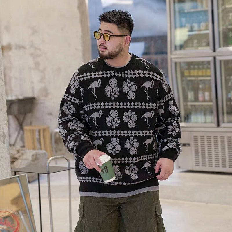 Trendy Brand plus size Men's Autumn and Winter Fake Two-piece Sweater Pullover Fatty Plus Plus Casual Fashion Loose Knitted Sweater