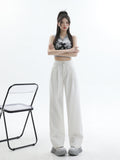 Spring 2025 New White Pleated Design Wide-leg Jeans Women's Loose Slimming All-match Simple Drape Straight
