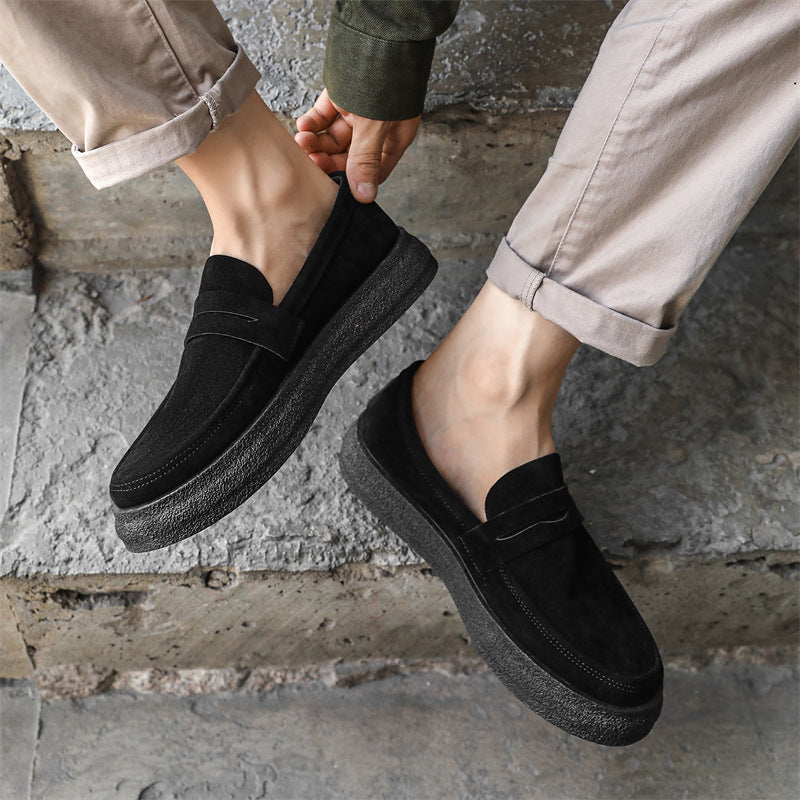 Men's Loafers 2026 New Spring Soft-Soled Genuine Leather Retro Suede Casual Slip-On Trendy Shoes