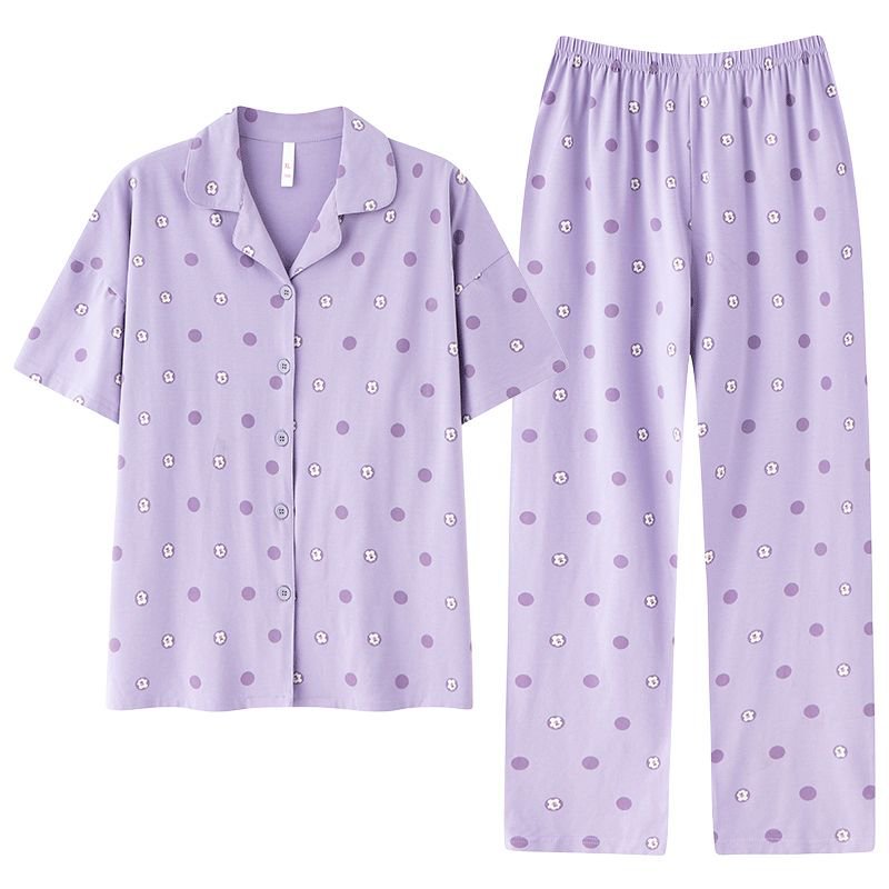 2026 New Women's Summer Pajamas, Cotton Short-Sleeve Long Pants, High-End Cardigan Loungewear Set for Women, Suitable for Wearing Outside