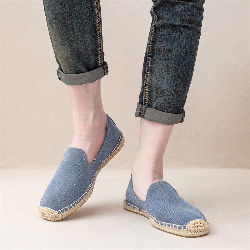 Fisherman Shoes Men's Spring and Summer New Linen Canvas Simple Casual Straw Soft Bottom Loafers Slip-on Loafers