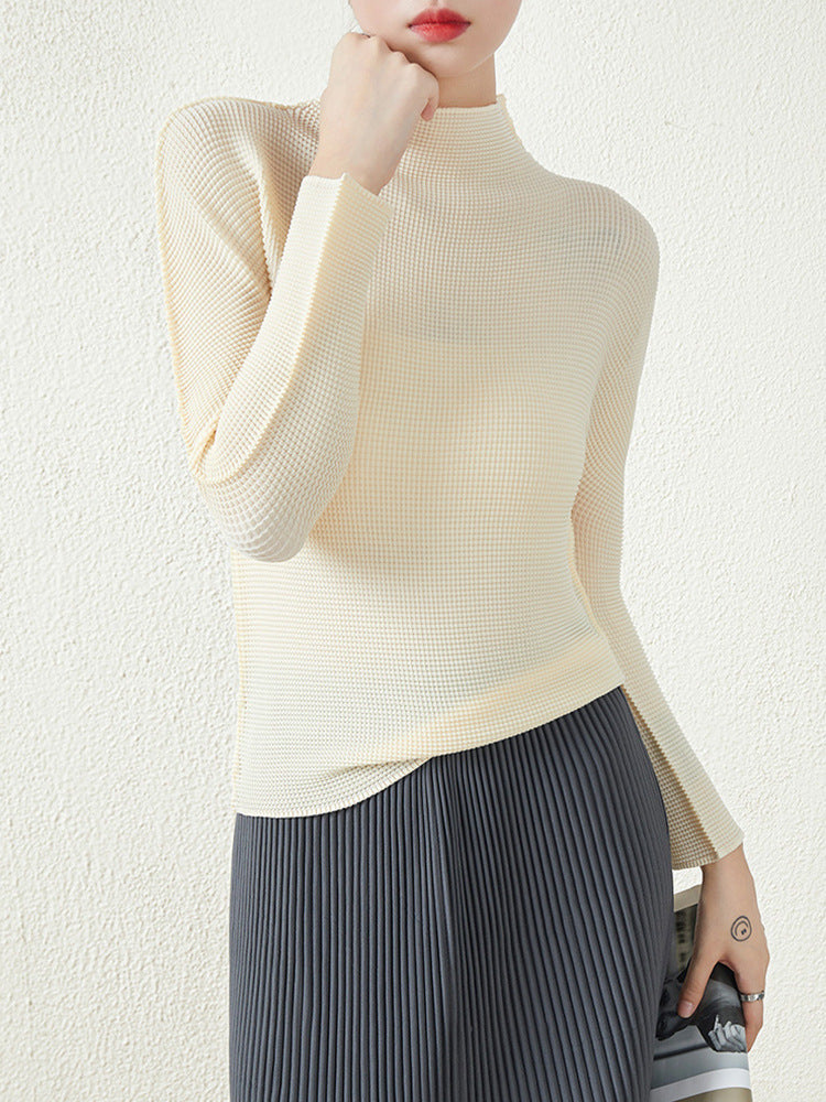 Miyake Seamless One-Piece Half Turtleneck Bottoming Shirt for Women Pleated Turtleneck Elegant Slim Slim Long-Sleeved T-Shirt for Women Thin Section