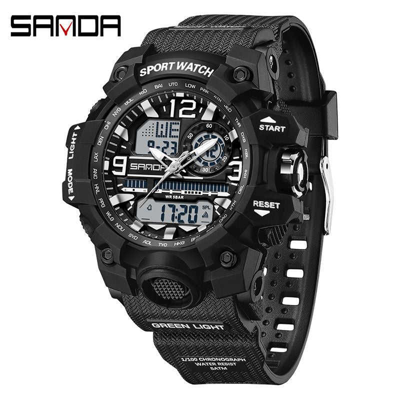 Sanda Hot-Selling Watch Korean Version Student Party Multi-Functional Waterproof Alarm Clock Electronic Watch Cool Dual Display Luminous Sports Watch